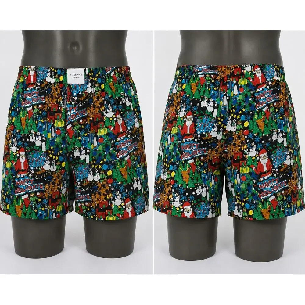 American Eagle Mens Small Christmas Holiday Print Classic Boxer Shorts NWOT